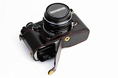 Bodenöffnung Version Schutz PU-Leder Halb Kamera-Kasten-Beutel-Abdeckung mit Stativ-Design für Olympus Pen-F-Kamera mit PU-Leder-Handschlaufe schwarz von MoreGift4U