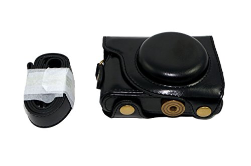 Schutz-PU-Leder Kamera Tasche mit Stativ-Design-kompatibel für Canon Powershot G9 X (2015 Modell) G9x mit Schulter-Ansatz-Bügel-Gurt-Schwarz- von MoreGift4U