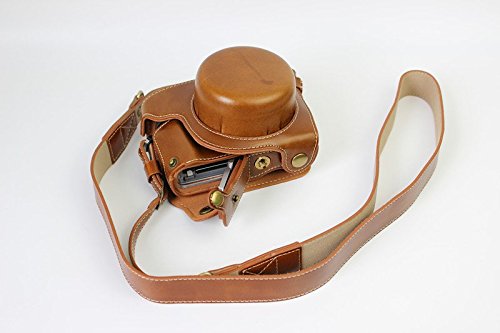Vollsohlensicherungen Öffnungs Version Schutz-PU-Leder Kamera Tasche mit Stativ-Design-kompatibel für Panasonic LUMIX G DMC-GF7K GF7 mit Schulter-Ansatz-Bügel-Gurt Brown von MoreGift4U