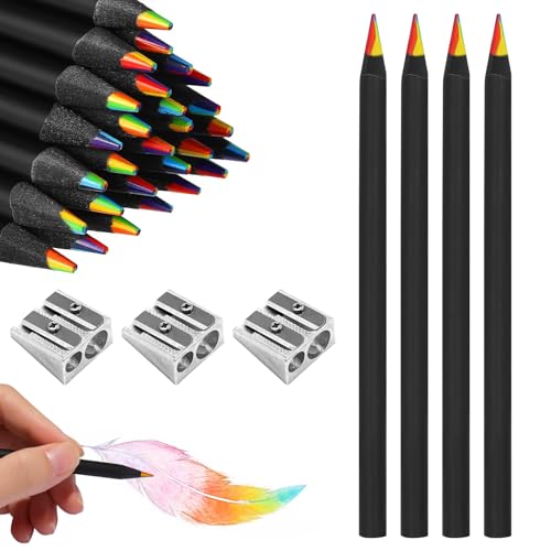 20 Stück Regenbogenstift, 7 in 1 Regenbogenstifte Kinder, Farbstifte Kinder Set mit 3 Anspitzern, Hölzerner Regenbogen Bleistift, Bunte Stifte für Kinder zum Künstlerischen Zeichnen, Malen von Morocket