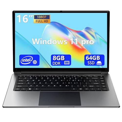 Morostron Laptop mit 40,64 cm (16 Zoll), Laptop mit 6 GB DDR und 64 GB SSD, erweiterbar auf 1 TB, Pentium Quad-Core-Prozessor bis zu 2,64 GHz, Mini-HDMI, Dual-Band-WLAN, Webcam, schlanke Laptops von Morostron
