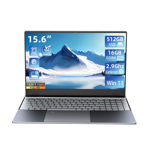 Morostron Laptop 15,6 Zoll Windows 11 Notebook 16GB RAM 512GB SSD,Celeron N5095, FHD IPS Display 1920X1080, AC WiFi,USB 3.0, Fingerabdruckerkennung,Metallgehäuse -Grau von Morostron