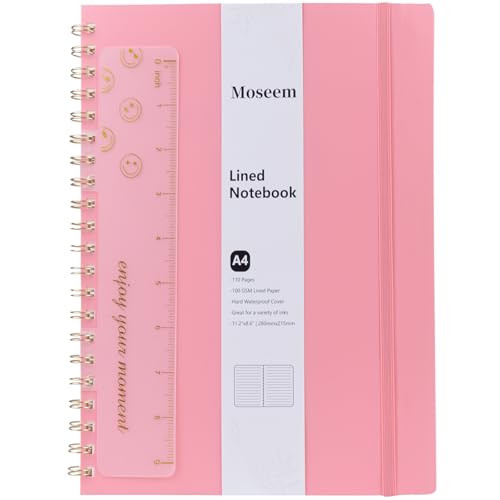 Moseem A4-Notizblock, Spiralbindung, 110 Seiten/55 Blatt zum Schreiben, 100 g/m² dickes Papier, wasserdichtes PVC-Hardcover für Damen und Herren, Arbeit, Büro, Schule, 21,5 x 28 cm, Rosa Moseem A4-Notizblock, Spiralbindung, 110 Seiten/55 Blatt zum Schreiben, 100 g/m² dickes Papier, wasserdichtes PVC-Hardcover für Damen und Herren, Arbeit, Büro, Schule, 21,5 x 28 cm, Rosa von Moseem