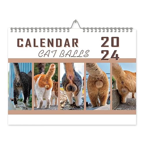 Katzenballkalender 2024 | Katzen-Arschloch-Kalender als Streichgeschenk | Hängender monatlicher Wandkunst-Familienkalender | Lustige, urkomische Gag-Geschenke für Erwachsene von Moslalo