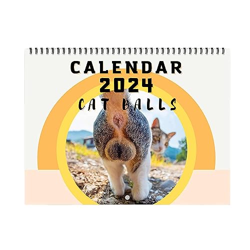 Katzenballkalender 2024 | Katzen-Arschloch-Kalender als Streichgeschenk | Hängender monatlicher Wandkunst-Familienkalender | Lustige, urkomische Gag-Geschenke für Erwachsene von Moslalo
