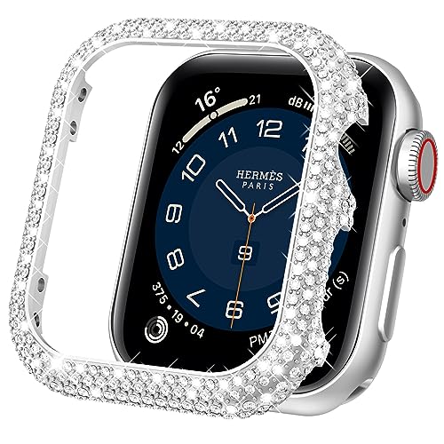 Mosonio Metallgehäuse, kompatibel mit Apple Watch S10 46 mm, voller glitzernder Metall-Uhrenrahmen für Damen, glänzend und langlebig, Schutzhülle für iWatch Serie 10 (Silber, 46 mm) von Mosonio