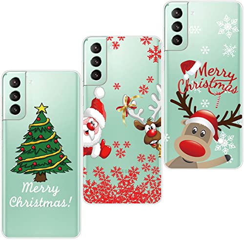 Mosoris [3 Stück Samsung Galaxy S21 Plus 5G Hülle Silikon Transparent Weiche Durchsichtig Handyhülle Ultra Dünn Schutzhülle mit Weihnachten Muster TPU Stoßfest Case für Samsung S21+, Weihnachtsmann von Mosoris