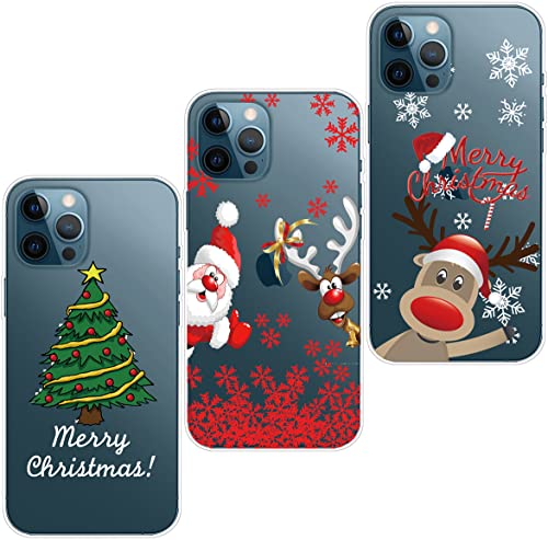 Mosoris [3 Stück iPhone 13 Hülle Silikon Transparent Weiche Durchsichtig Handyhülle Ultra Dünn Schutzhülle mit Weihnachten Muster TPU Stoßfest Case für iPhone 13 (6,1"), Weihnachtsmann von Mosoris