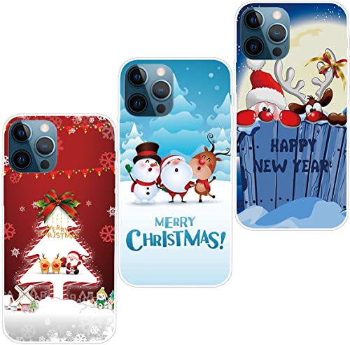 Mosoris [3 Stück iPhone 13 Pro Hülle Silikon Transparent Weiche Durchsichtig Handyhülle Ultra Dünn Schutzhülle mit Weihnachten Muster TPU Stoßfest Case für iPhone 13 Pro (6,1"), Merry Christmas von Mosoris