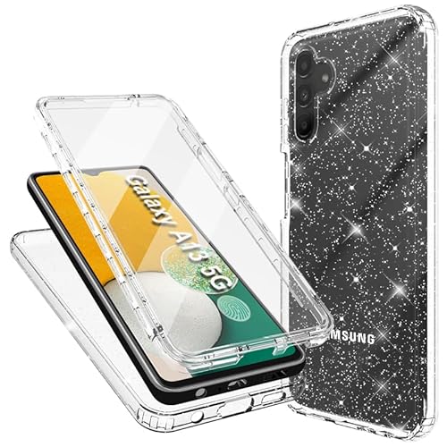 Mosoris Handyhülle für Samsung Galaxy A13 4G Hülle Glitzer mit Eingebautem Displayschutz 360 Grad Stoßfest Schutzhülle Soft Silikon Bumper Transparent Glitzer Slim Flexible TPU Case für Samsung A13 von Mosoris