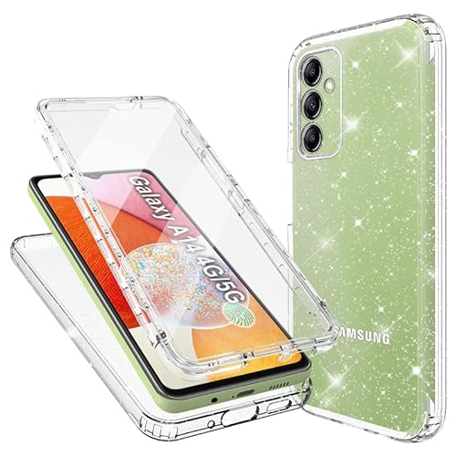 Mosoris Handyhülle für Samsung Galaxy A14 5G/4G Hülle Glitzer mit Eingebautem Displayschutz 360 Grad Stoßfest Schutzhülle Soft Silikon Bumper Transparent Glitzer Slim Flexible TPU Case für Samsung A14 von Mosoris