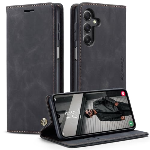 Mosoris Handyhülle für Samsung Galaxy A15 5G Hülle Leder Flip Wallet Stoßfeste Schutzhülle Klapphülle für Samsung A15 Hülle Kartenfach Ständer Kameraschutz Klappbar Lederhüllen Cover Case, Schwarz von Mosoris