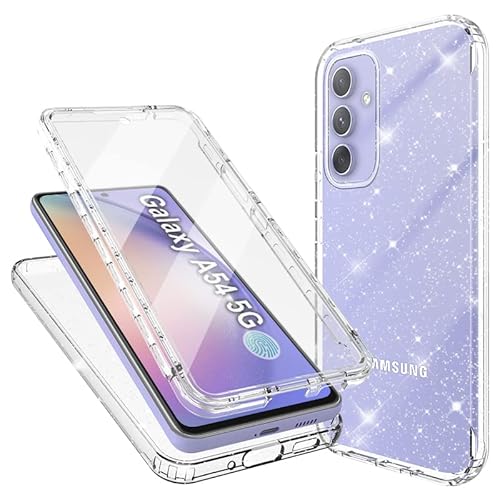 Mosoris Handyhülle für Samsung Galaxy A54 5G Hülle Glitzer mit Eingebautem Displayschutz 360 Grad Stoßfest Schutzhülle Soft Silikon Bumper Transparent Glitzer Slim Flexible TPU Case für Samsung A54 von Mosoris