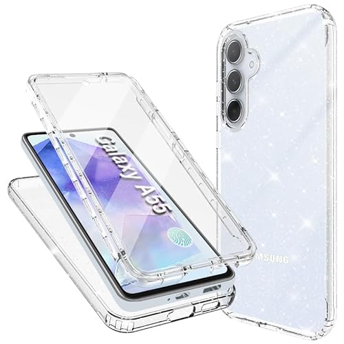 Mosoris Handyhülle für Samsung Galaxy A55 5G Hülle Glitzer mit Eingebautem Displayschutz 360 Grad Stoßfest Schutzhülle Soft Silikon Bumper Transparent Glitzer Slim Flexible TPU Case für Samsung A55 von Mosoris