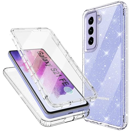 Mosoris Handyhülle für Samsung Galaxy S21 FE 5G Hülle Glitzer,Samsung S21 FE 5G Hülle mit Eingebautem Displayschutz 360 Grad Stoßfest Schutzhülle Soft Silikon Bumper Transparent Slim Flexible TPU Case von Mosoris