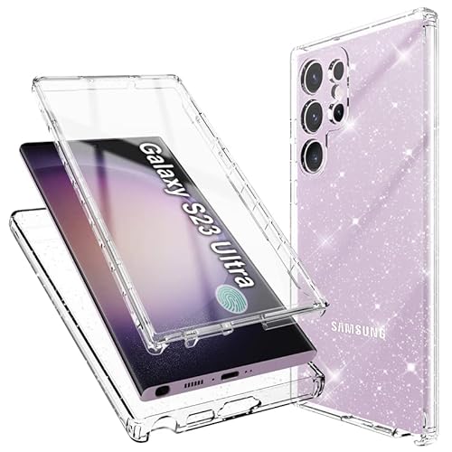 Mosoris Handyhülle für Samsung Galaxy S23 Ultra Hülle Glitzer mit Eingebautem Displayschutz 360 Grad Stoßfest Schutzhülle Soft Silikon Bumper Transparent Glitzer Slim Flexible TPU Case Cover von Mosoris