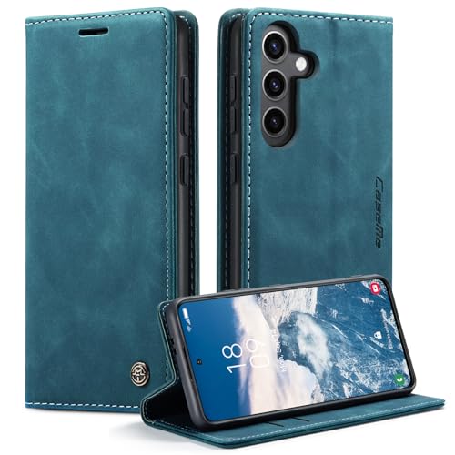 Mosoris Handyhülle für Samsung Galaxy S24 Hülle Leder Flip Wallet Stoßfeste Schutzhülle Klapphülle für Samsung S24 Hülle Kartenfach Ständer Kameraschutz Klappbar Lederhüllen Cover Case, Grün von Mosoris