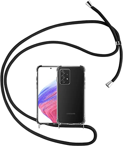 Mosoris Handykette Handyhülle für Samsung Galaxy A53 5G, Weich Silikon Hülle mit Band Transparent TPU Case für Samsung A53 Stoßfest Necklace Schutzhülle Bumper mit Halsband Lanyard Kordel, Schwarz von Mosoris