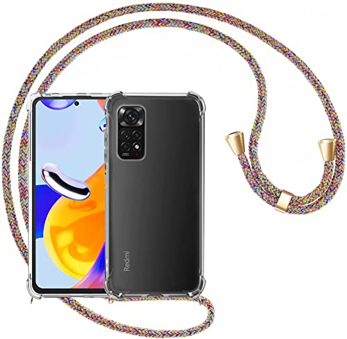 Mosoris Handykette Handyhülle für Xiaomi Redmi Note 11 / Note 11s, Weich Silikon Hülle mit Band Transparent TPU Gel Case Stoßfest Necklace Schutzhülle Bumper mit Halsband Lanyard Kordel, Bunt von Mosoris