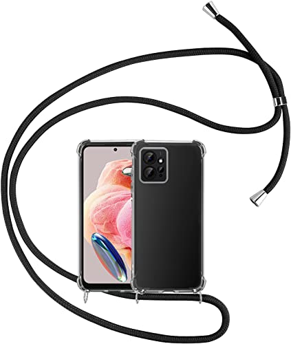 Mosoris Handykette Handyhülle für Xiaomi Redmi Note 12 4G, Weich Silikon Hülle mit Band Transparent TPU Gel Case Stoßfest Necklace Schutzhülle Bumper mit Halsband Lanyard Kordel, Schwarz von Mosoris