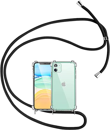 Mosoris Handykette Handyhülle für iPhone 11, Weich Silikon Hülle mit Band Transparent TPU Gel Case für iPhone 11 (6,1") Stoßfest Necklace Schutzhülle Bumper mit Halsband Lanyard Kordel, Schwarz von Mosoris