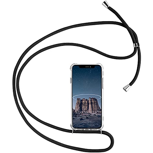 Mosoris Handykette Handyhülle für iPhone 13 Pro, Weich Silikon Transparent TPU Gel Case Hülle mit Band für iPhone 13 Pro Stoßfest Necklace Schutzhülle Bumper mit Halsband Lanyard Kordel, Schwarz von Mosoris