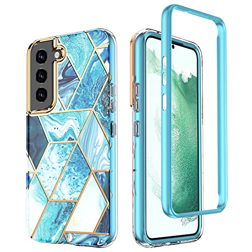 Mosoris Marmor Hülle für Samsung S22 Plus 5G Handyhülle, TPU Silikon Cover Glitzer Schutzhülle mit Marble Muster Ultra Dünn Flexibel Glänzend Bumper Case für Samsung Galaxy S22+ 5G (6.55"), Blau von Mosoris