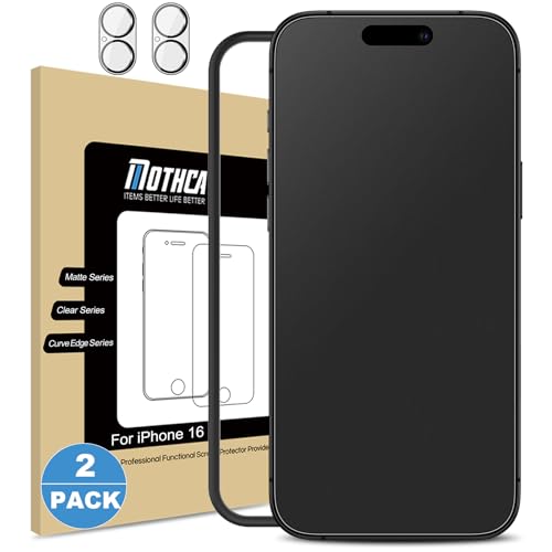Mothca Matt Schutzfolie für iphone 16 (2+2 Stück) 6,1 Zoll, 2x Matt Displayschutz Folie 9H + 2x Kameraschutz, 2.5D Screen Protector, Anti-Fingerabdruck Mothca Matt Schutzfolie für iphone 16 (2+2 Stück) 6,1 Zoll, 2x Matt Displayschutz Folie 9H + 2x Kameraschutz, 2.5D Screen Protector, Anti-Fingerabdruck von Mothca