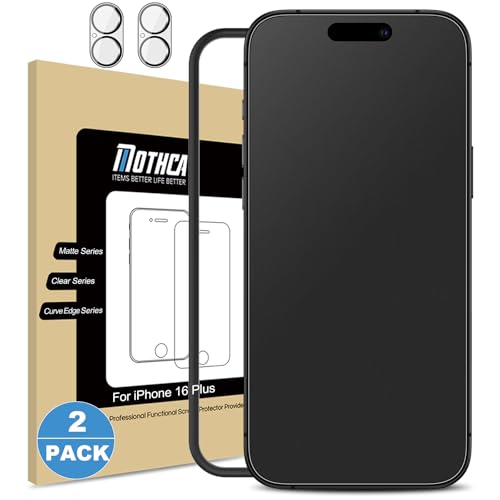 Mothca Matt Schutzfolie für iphone 16 Plus (2+2 Stück) 6,7 Zoll, 2x Matt Displayschutz Folie 9H + 2x Kameraschutz, 2.5D Screen Protector, Blendschutz, Anti-Fingerabdruck Mothca Matt Schutzfolie für iphone 16 Plus (2+2 Stück) 6,7 Zoll, 2x Matt Displayschutz Folie 9H + 2x Kameraschutz, 2.5D Screen Protector, Blendschutz, Anti-Fingerabdruck von Mothca