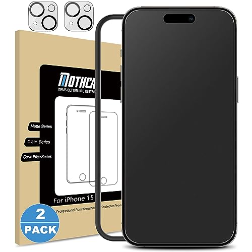 Mothca Mattes Panzer folie glas für iPhone 15 [2+2 Stück] 6,1 Zoll, 2* Matt Schutzfolies + 2* Kameraschutz, 2.5D Displayschutzfolie, Blendschutz, Anti-Fingerabdruck von Mothca