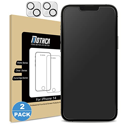 Mothca Panzer matt Glas für iPhone 14 [2+2 Stück] 6,1 Zoll mit Kameraschutz Screen Protector, 2.5D Display schutzfolie matte, Blendschutz, Anti-Fingerabdruck von Mothca