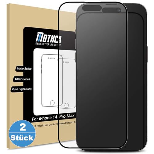 Mothca Panzer matt Glas für iPhone 14 Pro max [2 Stück] 6,7 zoll, matte Screen Protector folie, 2.5D Display schutzfolie matte, Blendschutz, Anti-Fingerabdruck von Mothca