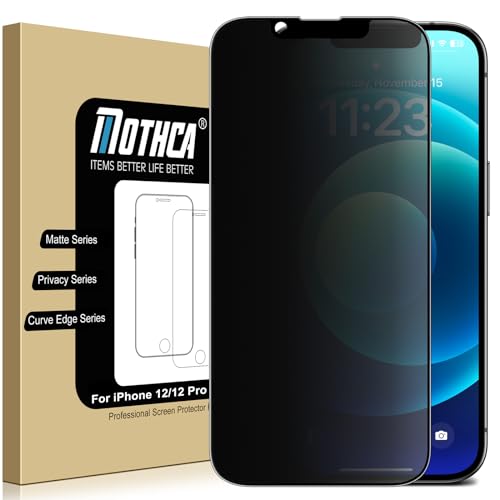 Mothca Sichtschutzfolie Matte für iphone 12 Pro/ 12 Sichtschutz Matt, Privacy Panzer Schutz Glas, Matte Schutzfolie Anti-Spy, Blendschutz, Anti-Fingerabdruck (6,1 Zoll) von Mothca