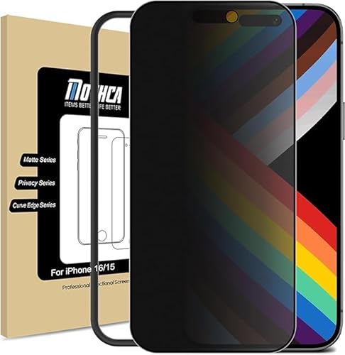 Mothca Matt Sichtschutz für iPhone 16/15 für Panzerglas (6,1 Zoll), 9H Matte Privacy Screen Protector for iPhone 15 Sichtschutzfolie, Blendschutz & Anti-Fingerabdruck (1 Stück) von Mothca