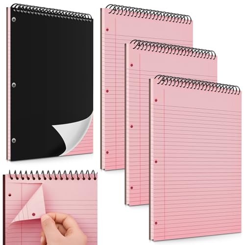 MotiMind 3 Packs 8. 5 x 11 in Top Bound Spiral Notebook 3 Hole Punched Legal Pads with Lined Page, 50 Sheets Per Pad, Hard Cardboard Paper College Ruled Notepad for Office School (Pink) von MotiMind