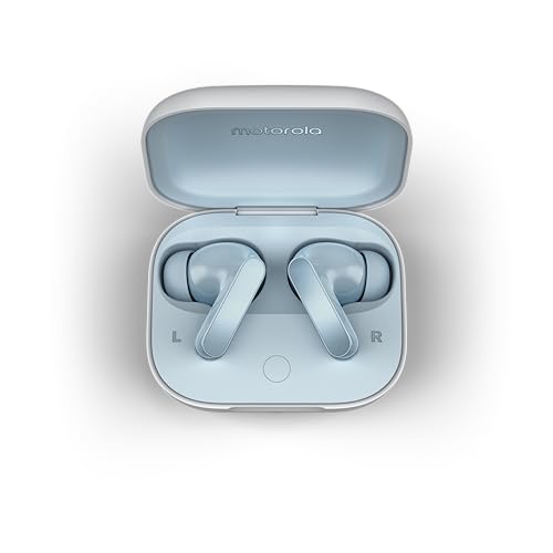 Motorola Moto Buds (Bluetooth 5.3 Earbuds, Hi-Res Sound, Dolby Atmos, aktive Geräuschunterdrückung, kabelloses Laden, bis zu 42 Stunden Akkulaufzeit, 3-Fach-Mikrofonsystem) Glacier Blue von Motorola Mobility