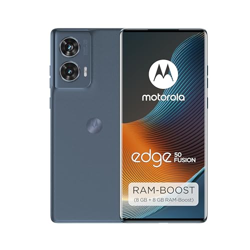 Motorola edge50 Fusion Smartphone (6,7"-FHD+-pOLED-Display, 50-MP-Kamera, 8/256 GB, 5000 mAh, inkl. 68W-Ladegerät, Android 14) Forest Blue, inkl. Schutzcover + Handyhalterung [Exklusiv bei Amazon] von Motorola Mobility