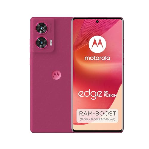 Motorola Moto Edge50 Fusion Smartphone(6,7''-FHD+-pOLED-Display,50-MP-Kamera, 8/256 GB, 5000 mAh, inkl. 68W-Ladegerät, Android 14) Hot Pink,inkl. Schutzcover+Handyhalterung [Exklusiv bei Amazon] von Motorola Mobility