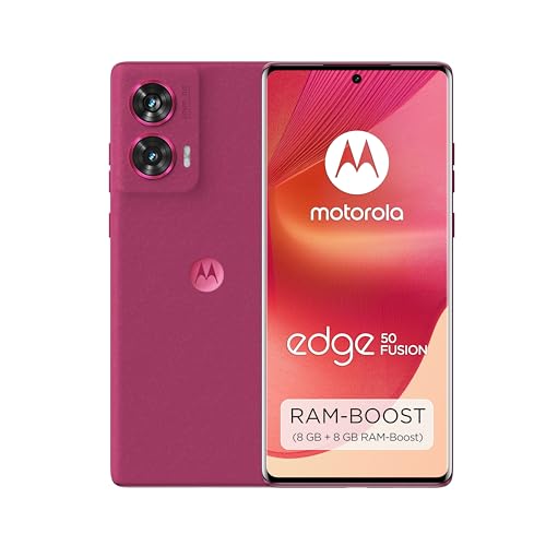 Motorola edge50 Fusion Smartphone (6,7"-FHD+-pOLED-Display, 50-MP-Kamera, 8/256 GB, 5000 mAh, inkl. 68W-Ladegerät, Android 14) Hot Pink, inkl. Schutzcover + Handyhalterung [Exklusiv bei Amazon] von Motorola Mobility