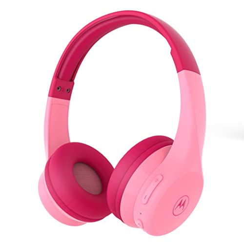 Motorola Moto JR300 Bluetooth Kinder Kopfhörer mit Mikrofon – Leichter Over Ear Kopfhörer für Kinder, Lautstärkebegrenzung 85 dB, Audio-Splitter zum Teilen – ideal für Schule, Reisen, Gaming – Rosa von Motorola Sound