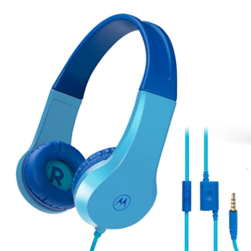 Motorola Sound JR200 - Kinder Kopfhörer mit Kabel - Kabelgebunder Kinderkopfhörer mit Lautstärkebegrenzung 85 dB und Audio Splitter - BPA Frei - ab 3 Jahren - Blue von Motorola Sound