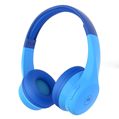 Motorola Sound Moto JR300 Bluetooth Kinder Kopfhörer mit Mikrofon – Leichter Over Ear für,Lautstärkebegrenzung 85 dB,Audio-Splitter zum Teilen ideal Schule,Reisen,Gaming Blau von Motorola Sound