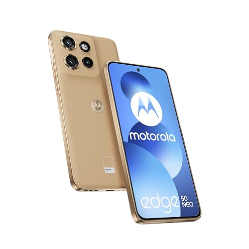 Motorola Edge 50 Neo, 512 GB RAM 12 GB, Smartphone, entsperrt, kompaktes Display 6,4 Zoll (16,4 cm), Triple Sensor 50 MP, wasserabweisend, inklusive Schutzhülle, Latte, französische Version von Motorola