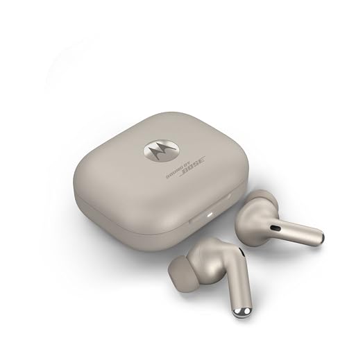 Motorola Mobility Moto Buds+ Sound by Bose (Bluetooth 5.3 Earbuds, Dolby Head Tracking + Dolby Atmos, aktive Geräuschunterdrückung, kabelloses Laden, bis zu 38 Stunden),Beach Sand von Motorola Mobility