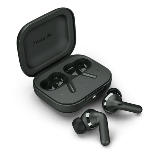 Motorola Moto Buds+ Sound by Bose (Bluetooth 5.3 Earbuds, Dolby Head Tracking + Dolby Atmos, aktive Geräuschunterdrückung, kabelloses Laden, bis zu 38 Stunden Akku, 3-Fach-Mikrofonsystem) Forest Grey von Motorola