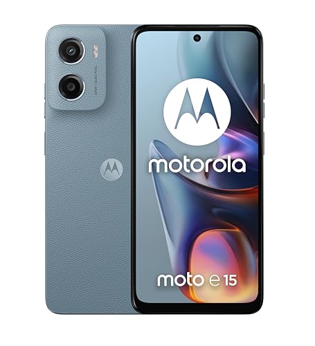 Motorola Moto E15 (2/64 GB, 32 MP Kamera + Flimmerschutzsensor, Display 6,67 Zoll HD+ 90 Hz Corning® Gorilla® Glass 3, 5200 mAh, MediaTek Helio G81 Extreme, Android 14 Go Edition), Misty Blue von Motorola