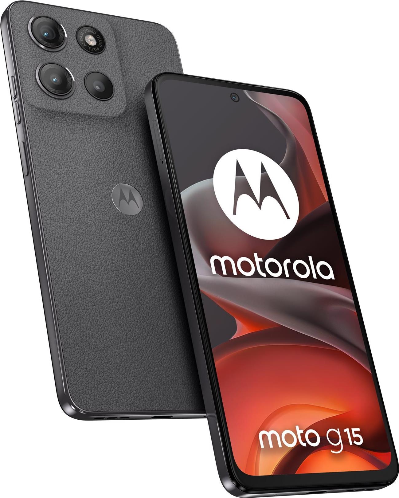 Motorola Moto G15 - 4G Smartphone - Dual-SIM - RAM 4 GB / Interner Speicher 128 GB - microSD slot - LCD-Anzeige - 6.72 - 2400 x 1080 Pixel (60 Hz) - 2 x Rückkamera 50 MP, 5 MP - front camera 8 MP - Gravity Gray (PB6E0003SE) von Motorola