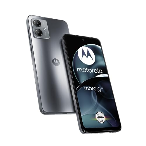 Motorola Moto g14 Smartphone (6,5'-FHD+-Display, 50-MP-Frontkamera, 4/128 GB, 5000 mAh, Android 13) Steel Grey, inkl. Schutzcover + KFZ-Adapter [Exklusiv bei Amazon] von Motorola