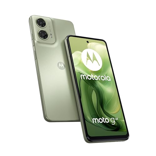 Motorola Moto g24 Smartphone (6,56"-HD+-Display, 50-MP-Kamera, 8/128 GB, 5000 mAh, Android 14) Ice Green, inkl. Schutzcover + Handyhalterung [Exklusiv bei Amazon] von Motorola