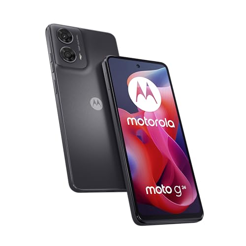 Motorola Moto g24 Smartphone (6,56"-HD+-Display, 50-MP-Kamera, 8/128 GB, 5000 mAh, Android 14) Matte Charcoal, inkl. Schutzcover + Handyhalterung [Exklusiv bei Amazon] von Motorola